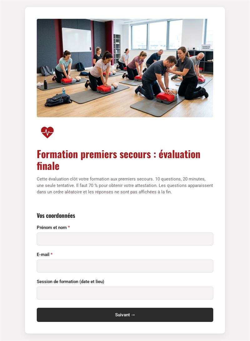 Formation premiers secours : évaluation finale