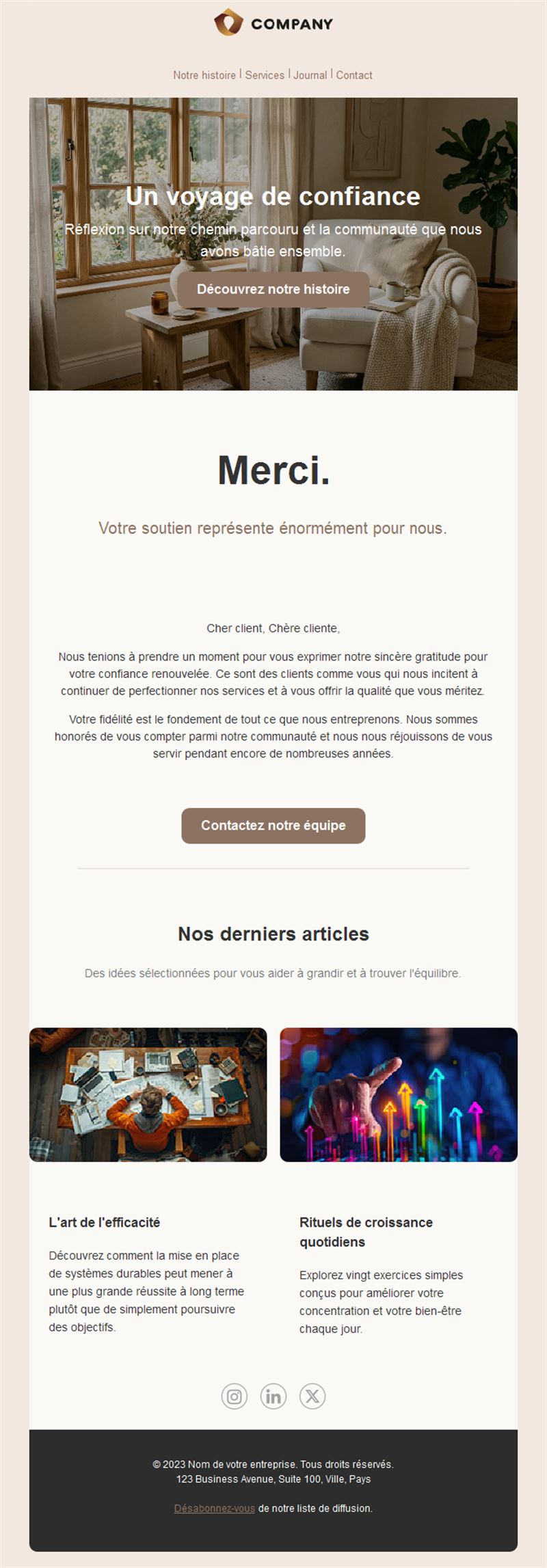Email de remerciement pour clients fidèles