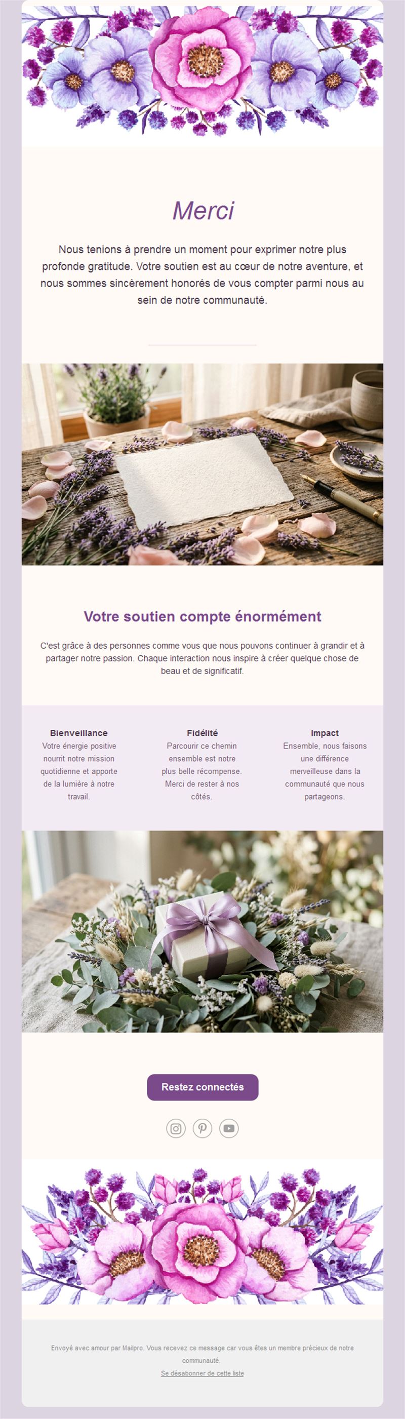 Email de remerciement floral pour la communauté