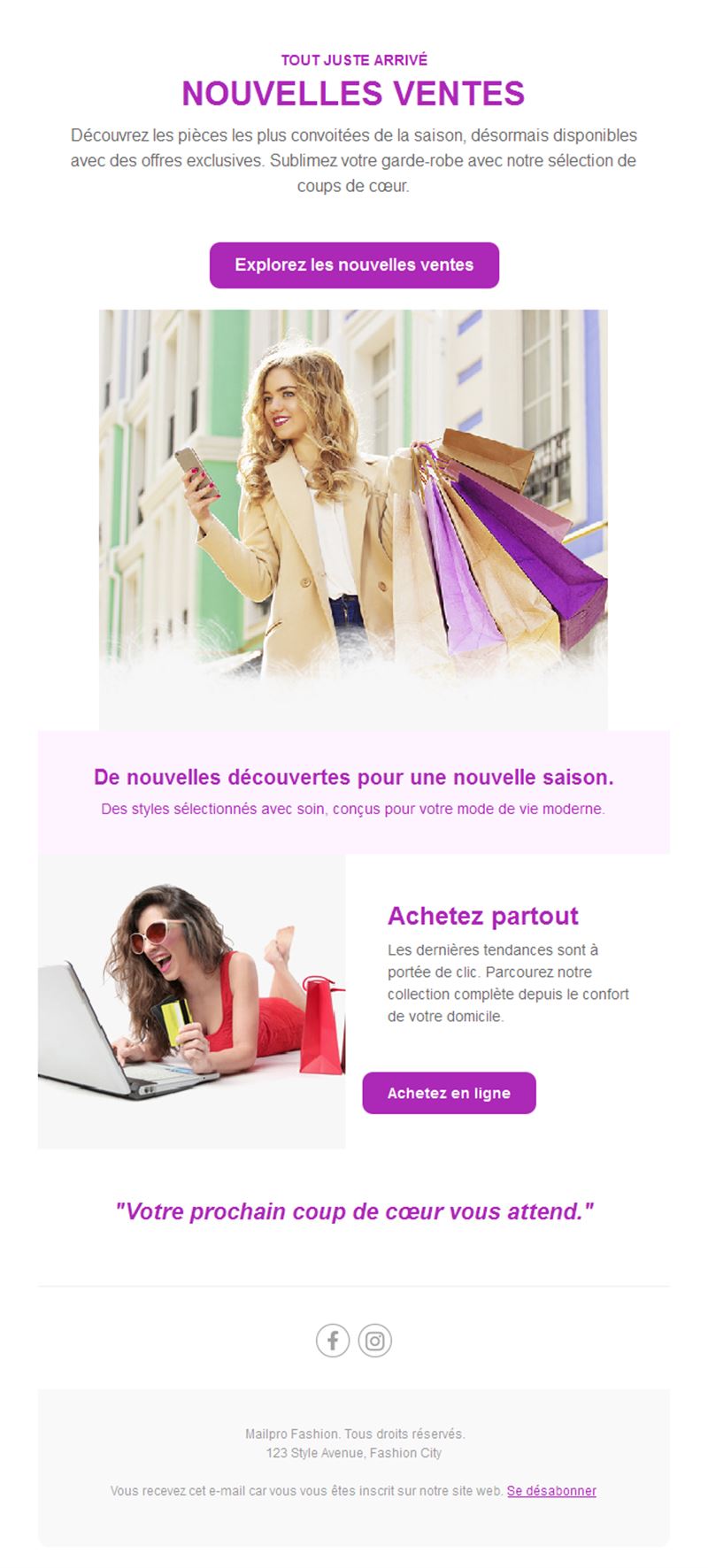 Email de soldes mode nouvelle saison