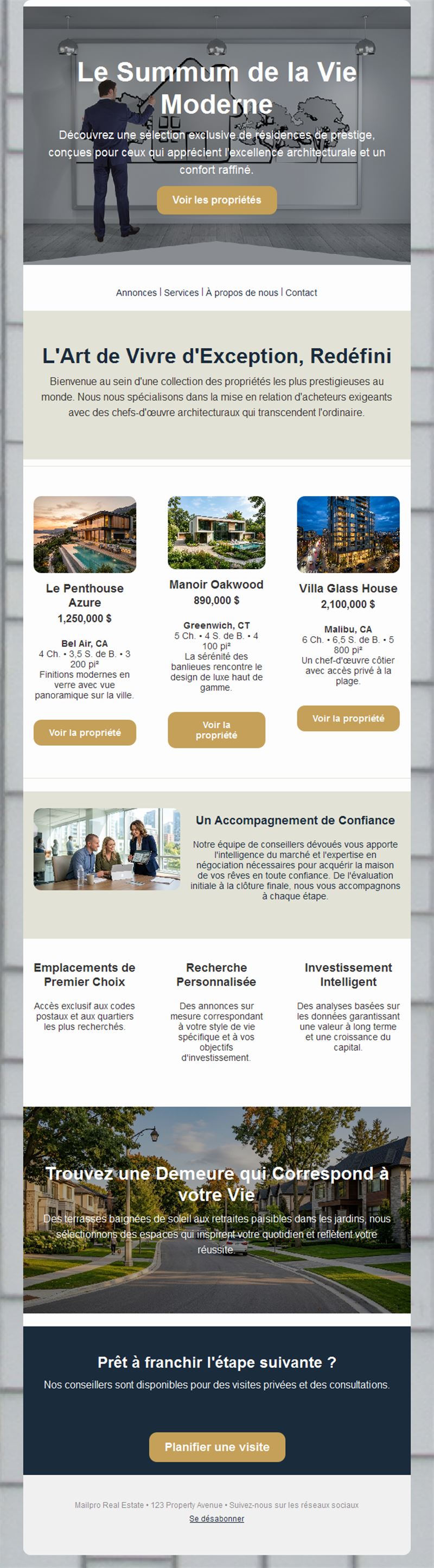 Newsletter immobilière de maisons de luxe