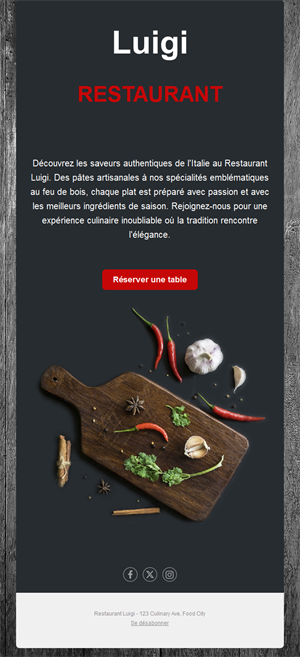 Email de restaurant italien
